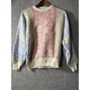 Vintage Carriage Court Pastel Floral Knit Cottagecore Grandma Sweater Taiwan 80s